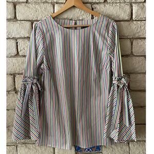 Brand Beige by ECI Multi-Color Striped Bell Sleeve Tunic Size L Cotton Blouse